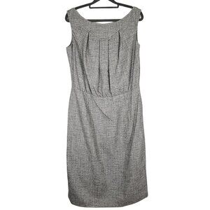 Escada New Wool Silk Blend Gray Tweed Sleeveless‎ Pleated Bodice Sheath Dress 38